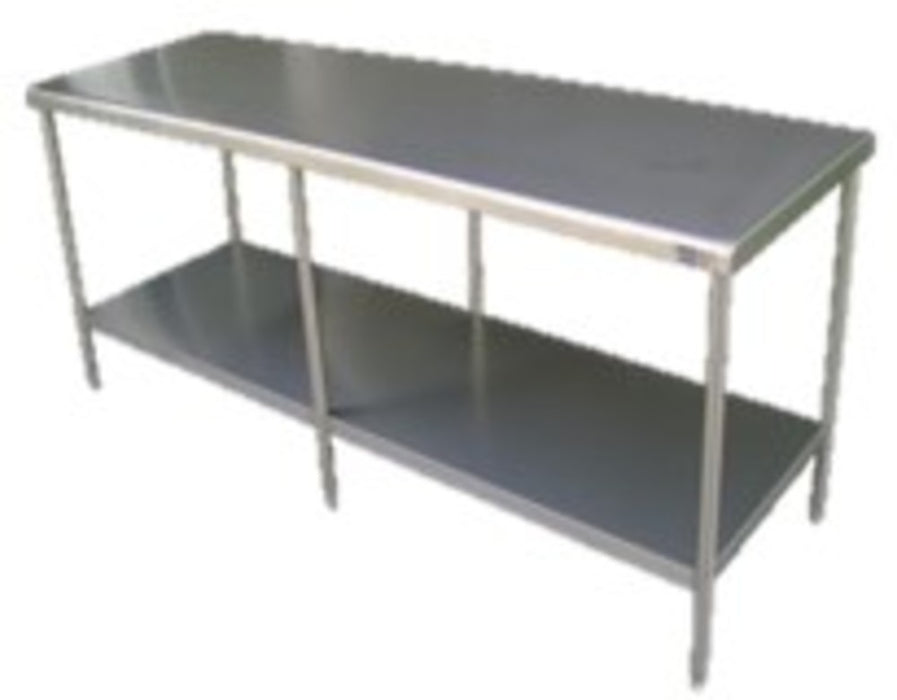 MESA EN ISLA CON ENTREPANO ACERO INOX 430 MEDIDAS FRENTE 130 FONDO 76 ALTO 90 cm