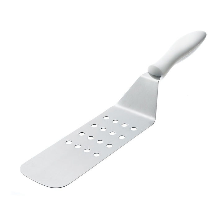 PALA PERFORADA 3 X 8 / 7.6 X 20.3 CM HOJA DE ACERO INOX MANGO NYLON BLANCO