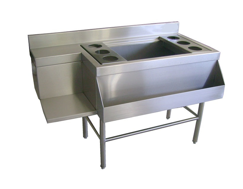 COCTELERA ACERO INOX 304 CON DEPOSITO RIEL PARA BOTELLAS Y NICHO PARA LICUADORA MEDIDAS FRENTE 120 FONDO 60 ALTO 75 cm