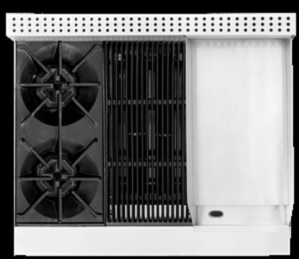 ESTUFA DE MESA 2 QUEDMADRES, ASADOR Y PLANCHA FRENTE 90 CM MAY-EM3-1Q-1A-1P