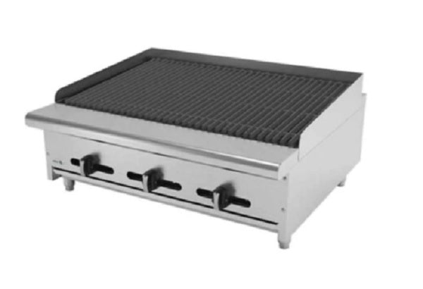 ASADOR DE MESA, DE 36 PULGAS CON SERCHA PERIMETRAL ,PIEDRA VOLCANICA, A GAS, RESTAURANT LINE MOD AECRB-36