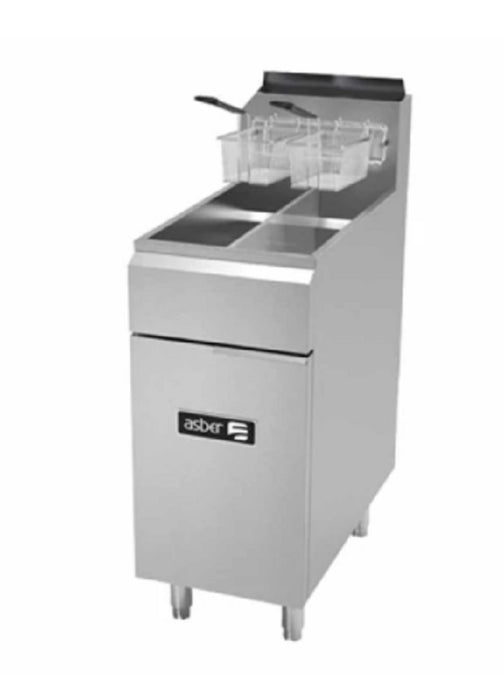 FREIDORA DE 2 TINAS, 4 QUEMADORES, 2 5/25 LBS DE CAPACIDAD, FULL INOX, A GAS, RESTAURANT LINE MOD AEF-2525-S
