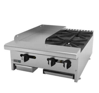 ESTUFA DE MESA, CON 2 QUEMADORES Y PLANCHA DE 12 A GAS, RESTAURANT LINE MOD AEM-G12-B2-24