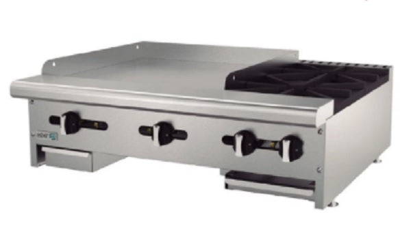 ESTUFA DE MESA, CON 2 QUEMADORES Y PLANCHA DE 24 A GAS, RESTAURANT LINE MOD AEM-G24-B2-36H