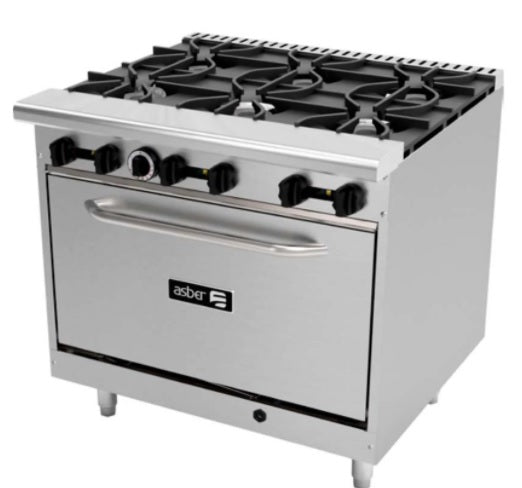 ESTUFA CON HORNO DE 36 PULGADAS, CON 6 QUEMADORES A GAS, LINEA ECO MOD AER-6-36-E