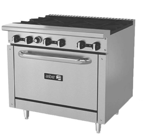 ESTUFA CON HORNO DE 36 PULGADAS, CON 6 QUEMADORES A GAS, RESTAURANT LINE MOD AER-6-36