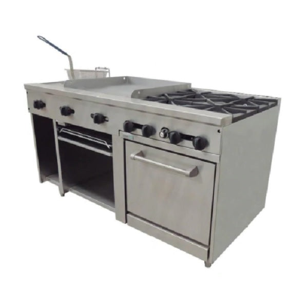 ESTUFA MULTIPLE A MESA, CON 4 QUEMADORES, PLANCHA 24, GRATINADOR, FREIDORA Y HORNO, RESTAURANT LINE MOD AMR-60