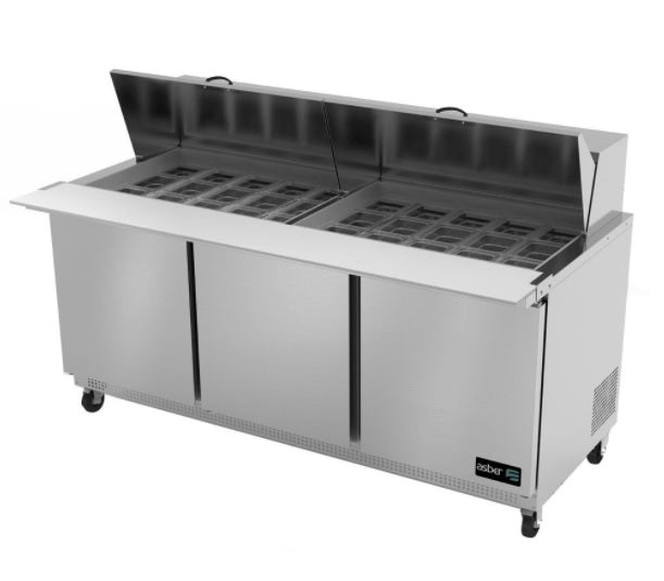 MESA DE PREPARACION PARA SANWICHES Y ENSALADAS, 2 PUERTAS SOLIDA, 72PULGADAS,MEGA TOP, R290 MOD APTM-72-30 HC