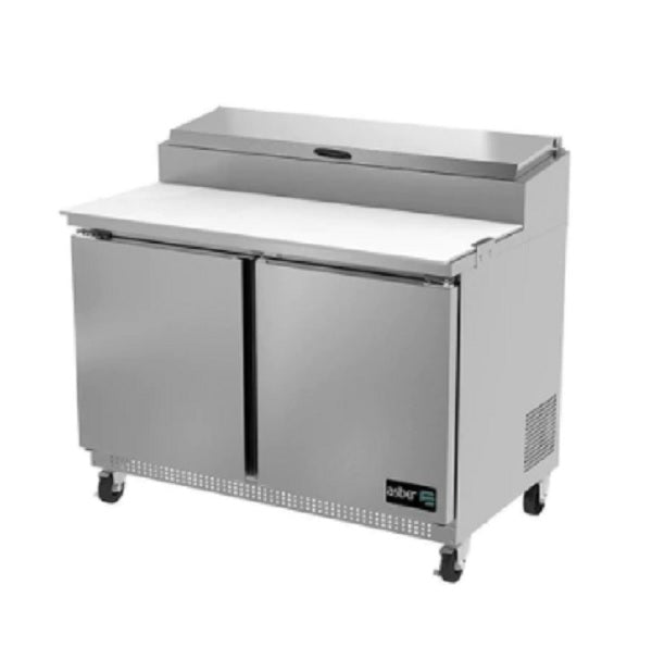 MESA DE PREPARACION PARA PIZZAS, 1 PUERTA SOLIDA, 48 PULGADAS, TABLA DE CORTE REVERS DE 18 PULGA EN NYLAMID, R-290 MOD APTP-48 HC