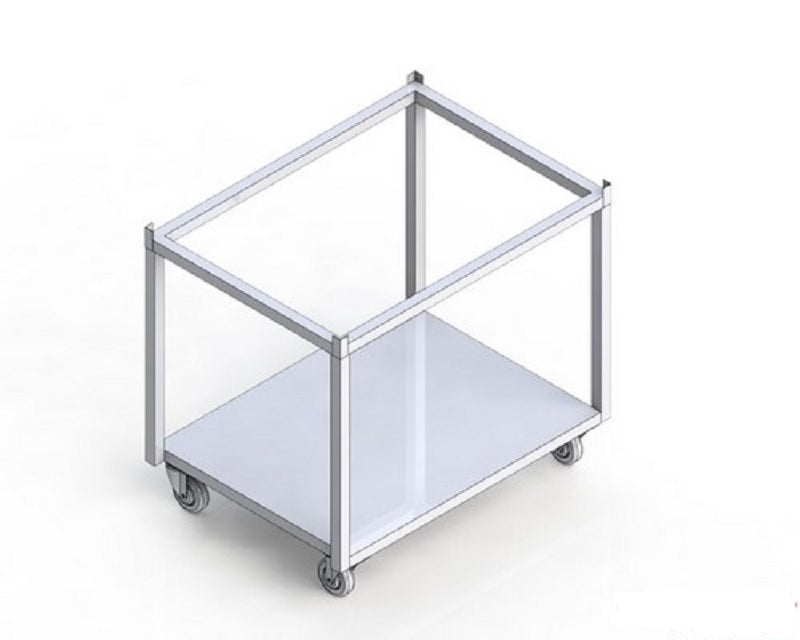 BASE DE ACERO INOX 304 CON ENTREPANO CON RUEDAS MEDIDAS FRENTE 61 FONDO 61 ALTO 59 cm