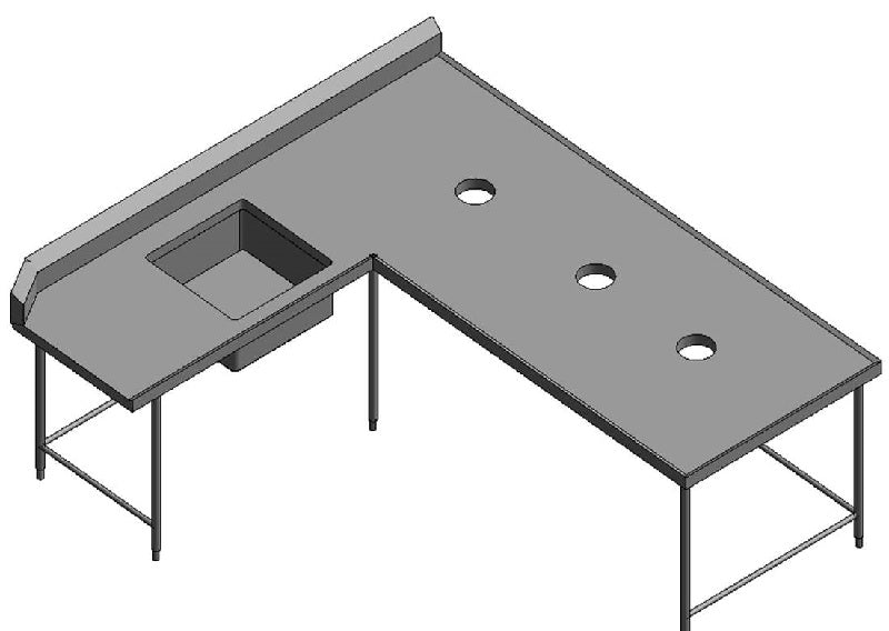 MESA DE RECIBO DE LOZA SUCIA EN L ACERO INOX 304 MEDIDAS FRENTE 280mas180 FONDO 90 ALTO 90 cm