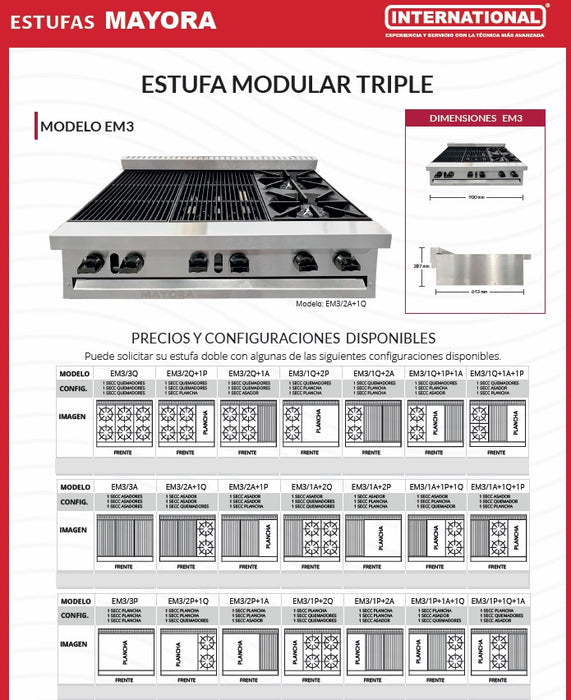 PLANCHA DE MESA Y 2 QUEMADORES FRENTE 90 CM MAY-EM3-2P-1Q